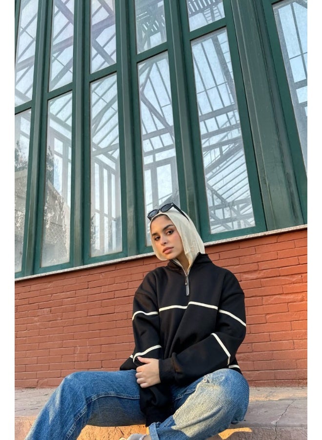 Dresscode Zip Up Collar Up Sweater In Black - Image 3